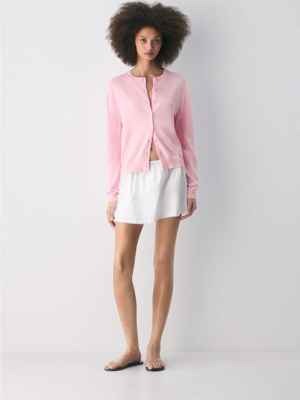 Aritzia Light Pink Crewneck Button Cardigan